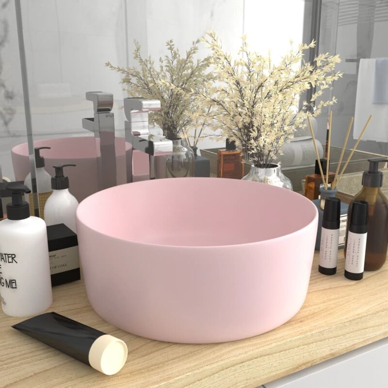 Vidaxl Lavandino Lusso Rotondo Rosa Opaco 40x15 Cm In Ceramica