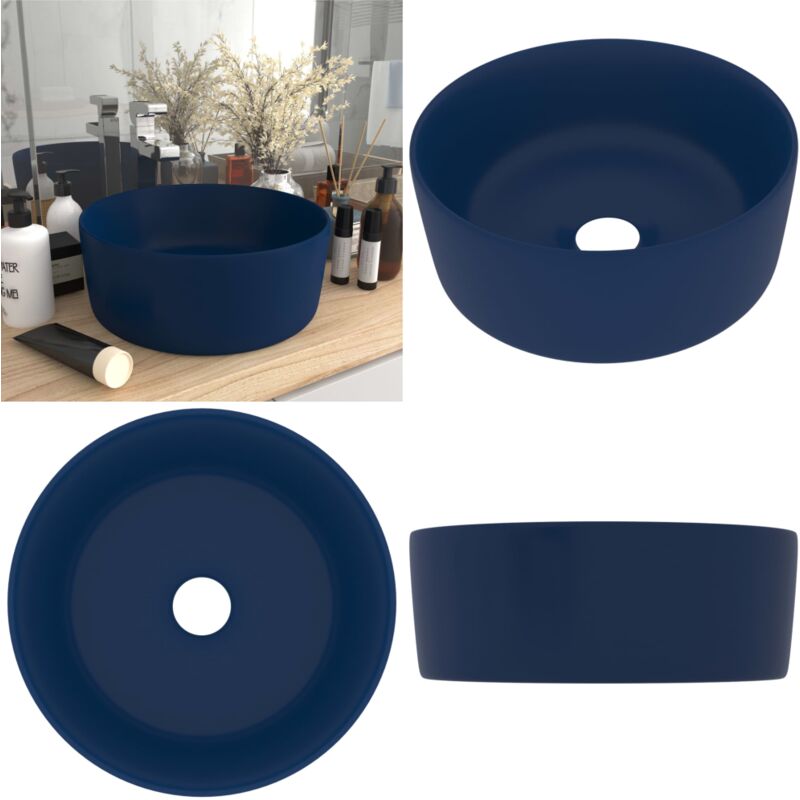 Lavabo rond de luxe Bleu foncé mat 40x15 cm Céramique - Lavabo Rond - Lavabo Céramique - Lavabo Bleu - Lavabo Salle De Bain - Meuble Salle De Bain