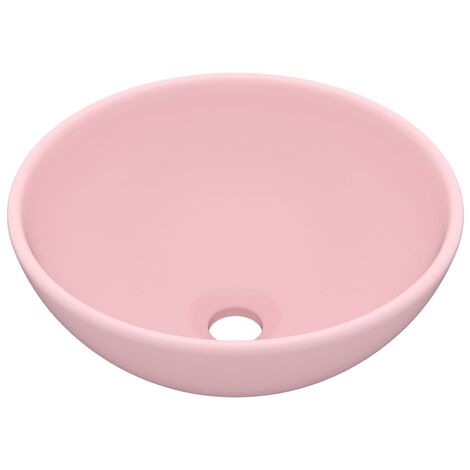 Lavabo rond de luxe de salle de bain vasque à poser de toilette lave-mains salle cosmétique intérieur 32,5 x 14 cm céramique rose mat