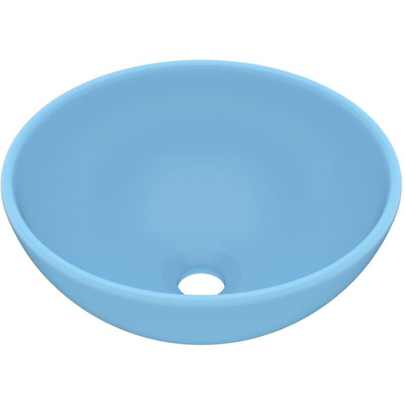 Lavabo rond de luxe de salle de bain vasque à poser de toilette lave-mains salle cosmétique intérieur 32,5 x 14 cm céramique bleu clair mat