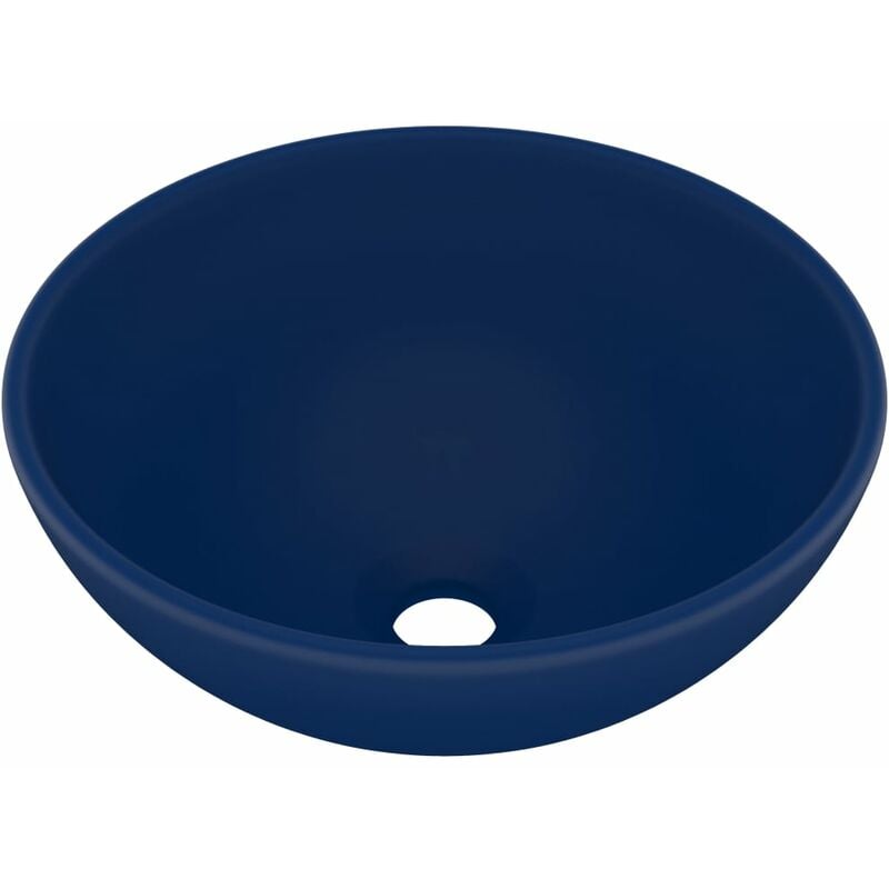 Lavabo rond de luxe de salle de bain vasque à poser de toilette lave-mains salle cosmétique intérieur 32,5 x 14 cm céramique bleu foncé mat