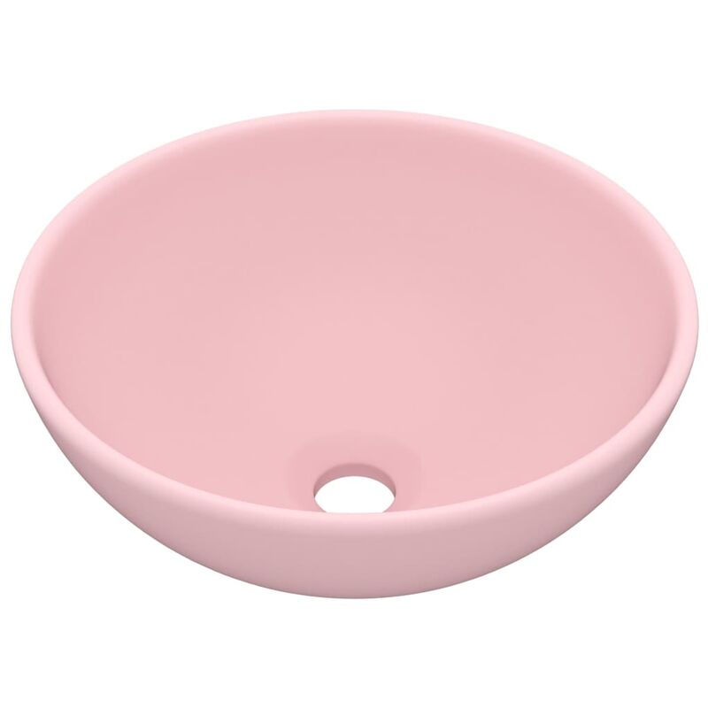 Lavabo rond de luxe de salle de bain vasque à poser de toilette lave-mains salle cosmétique intérieur 32,5 x 14 cm céramique rose mat