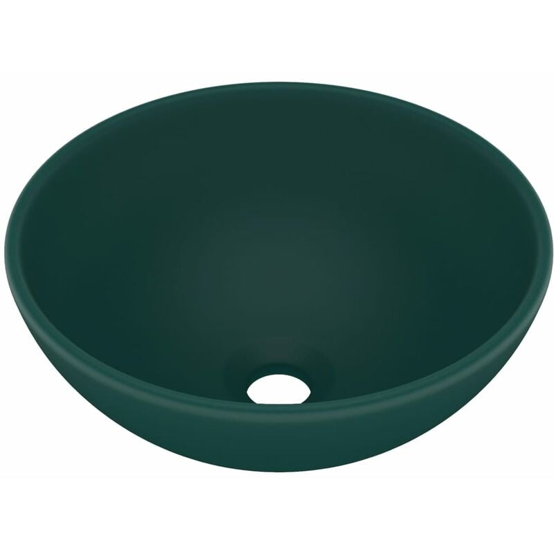 Lavabo rond de luxe de salle de bain vasque à poser de toilette lave-mains salle cosmétique intérieur 32,5 x 14 cm céramique vert foncé mat