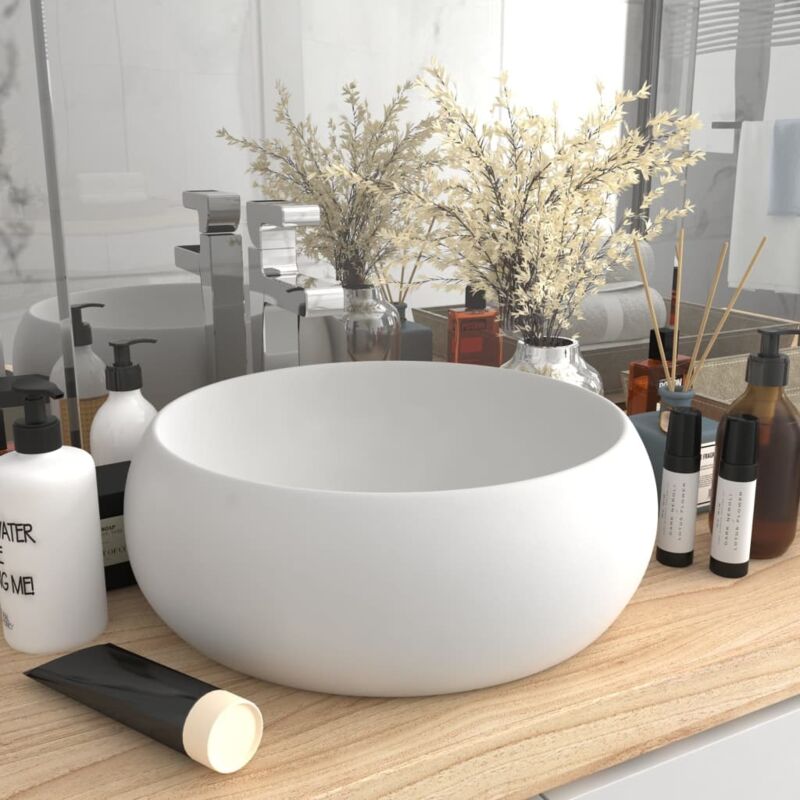 Vidaxl Lavandino Lusso Rotondo Bianco Opaco 40x15 Cm In Ceramica