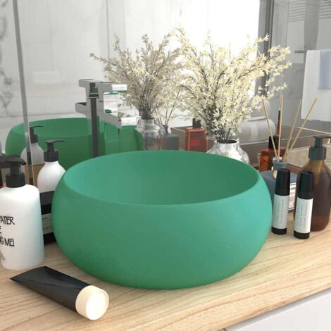 Lavabo rond de luxe, Vasque à poser, Évier de baignade Vert clair mat 40x15 cm Céramique BVM50029