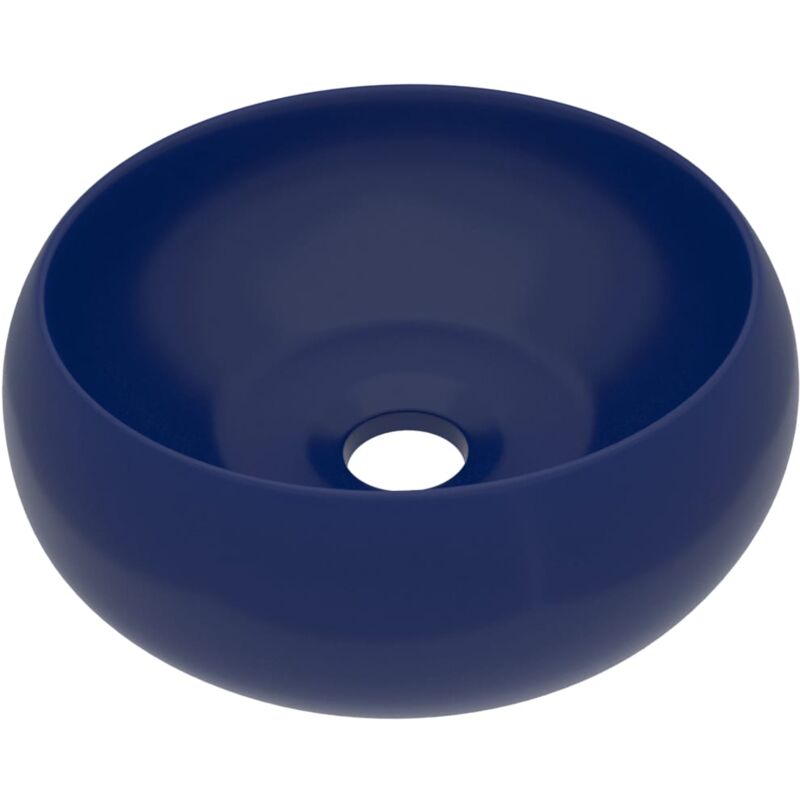 Lavabo rond de luxe vasque à poser de toilette lave-mains de salle de bain cuisine vestiaire maison intérieur 40 cm céramique bleu foncé mat