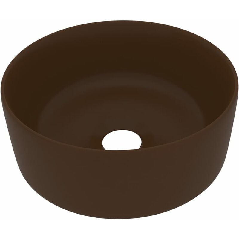 Lavabo rond de luxe vasque à poser de toilette lave-mains de salle de bain vestiaire cuisine intérieur 40 x 15 cm céramique marron foncé mat
