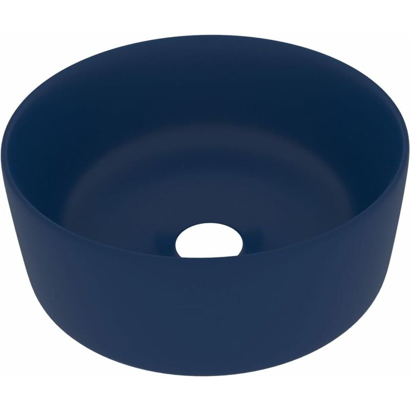 Lavabo rond de luxe vasque à poser de toilette lave-mains de salle de bain vestiaire cuisine maison intérieur 40 x 15 cm céramique bleu foncé mat