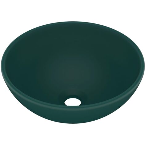 Lavabo rond de salle de bain Vert foncé mat 32,5x14cm Céramique vidaXL