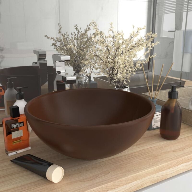 Lavabo rond - Vasque à poser Lavabo à poser Marron foncé mat 32,5x14 cm Céramique BV785643 - BonneVie