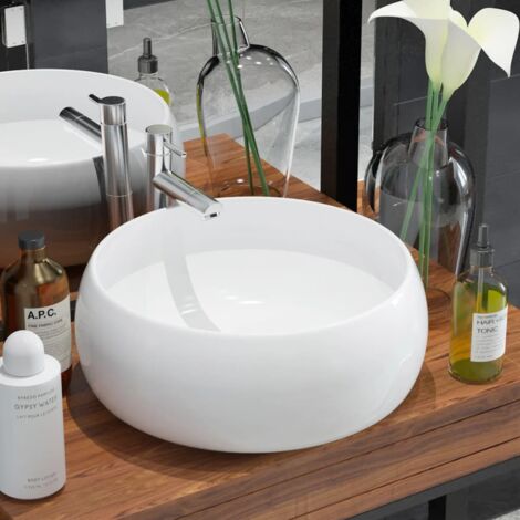 Doporro vasque à poser ronde blanc lavabo circulaire évier 40x40x15cm