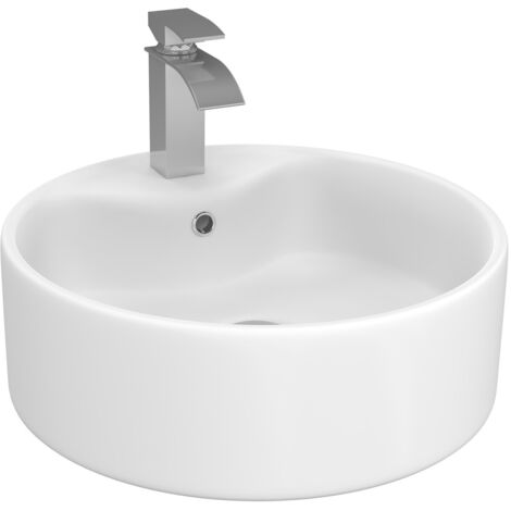 Lavabo rotondo a colonna in ceramica bianca L. 41 x L. 41 x H. 15,5 cm