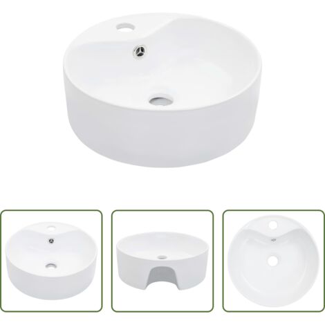 Lavabo rotondo -  Lavandino con Troppopieno 36x13 cm in Ceramica Bianco