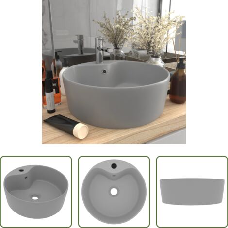 Lavabo rotondo -  Lavandino con Troppopieno Grigio Chiaro Opaco 36x13 cm Ceramica