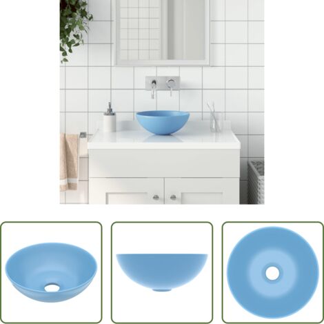 Lavabo rotondo -  Lavandino da Bagno in Ceramica Azzurro Rotondo