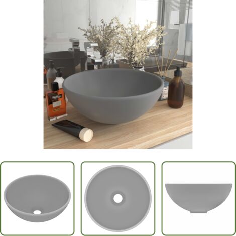 Lavabo rotondo -  Lavandino Lusso Rotondo Grigio Chiaro Opaco 32,5x14 cm Ceramica