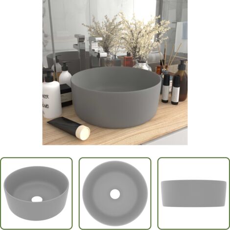 Lavabo rotondo -  Lavandino Lusso Rotondo Grigio Chiaro Opaco 40x15cm in Ceramica