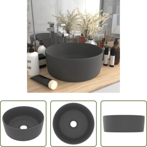 Lavabo rotondo -  Lavandino Lusso Rotondo Grigio Scuro Opaco 40x15 cm in Ceramica