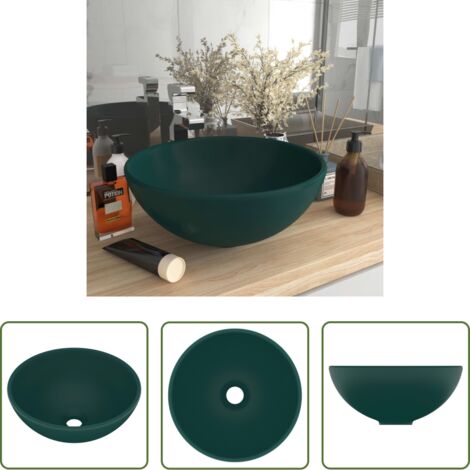 Lavabo rotondo -  Lavandino Lusso Rotondo Verde Scuro Opaco 32,5x14 cm Ceramica