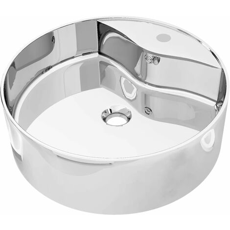 Lavabo salle de bain avec trop-plein diamètre 46,5 cm céramique argenté