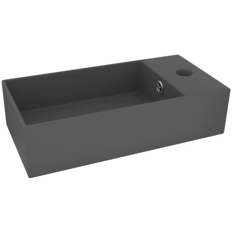 Lavabo salle de bain avec trop-plein rectangle 48 x 25 cm céramique gris foncé