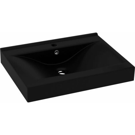 Lavabo salle de bain avec trou de robinet 60x46 cm céramique noir mat - Noir