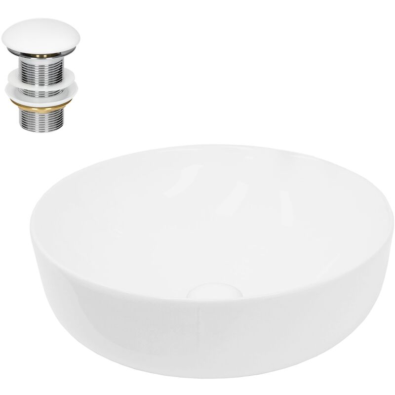 Luxebath - ecd Germany Lavabo Ronde en Céramique, 400x400x135 mm, Blanc, avec Garniture de Vidage 1 1/4, pour Lavabo sans Trop-Plein, Vasque à Poser, Luxebath - ecd Germany Lavabo Ronde en Céramique, 400x400x135 mm, Blanc, avec Garniture de Vidage 1 1/4, pour Lavabo sans Trop-Plein, Vasque à Poser,