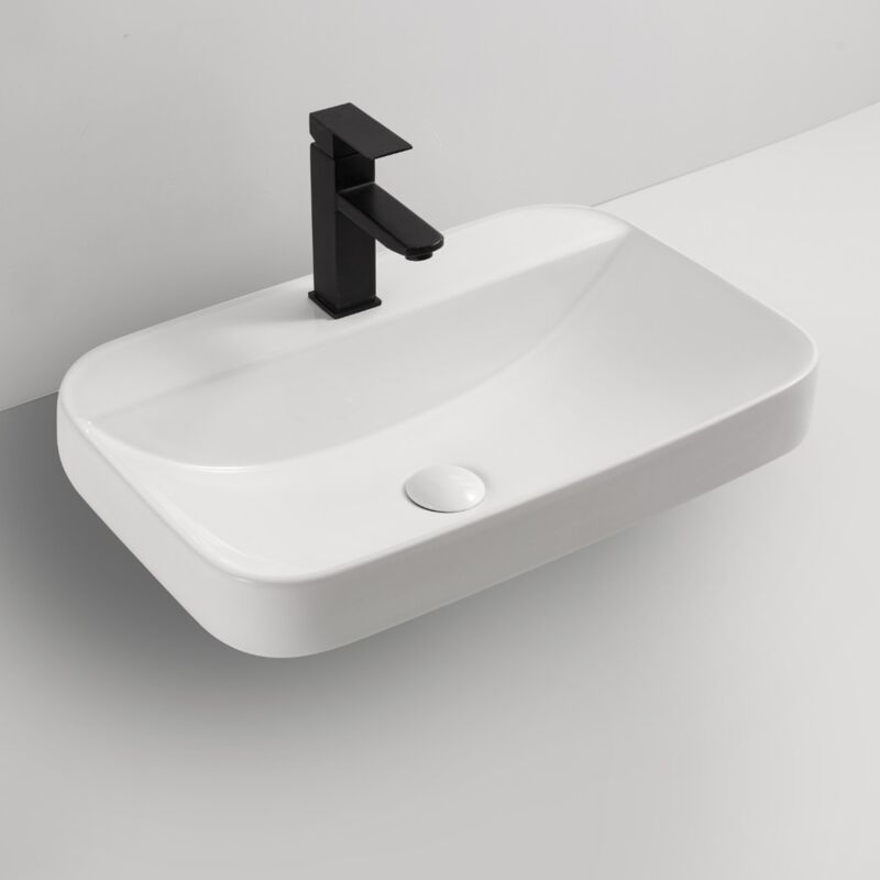 Lavabo semi-encastré en céramique 60x40 cm blanc