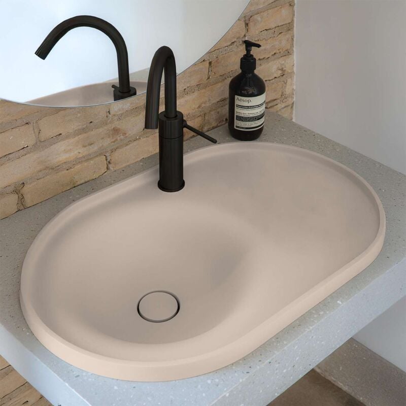 Lavabo semi-encastré Poalgi résine Wraitom 64x14,5x42 cm blanc perla série dal