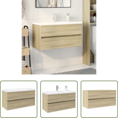 Lavabo -  Set de mueble de baño 2 piezas cerámica y madera de ingeniería