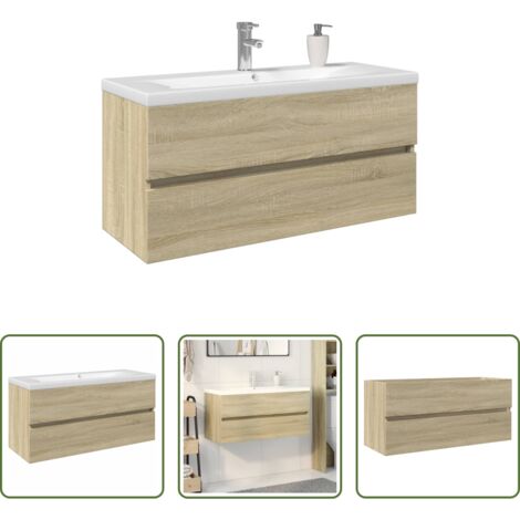 Lavabo -  Set de muebles de baño 2 pzas cerámica y madera de ingeniería