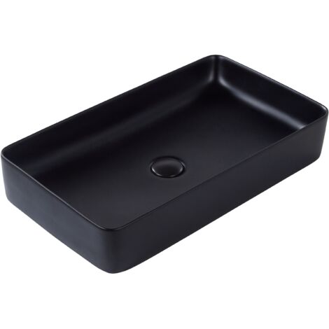 Lavabo sobre encimera baño clásico cerámica negro acabado mate rectangular 61 x 35 cm Ulua