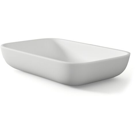 Lavabo Sobre Encimera Baño Resina Mineral Recubierta de Poliuretano Acrílico  Lavabo Baño para Encimera 51x33cm  Blanco Mate