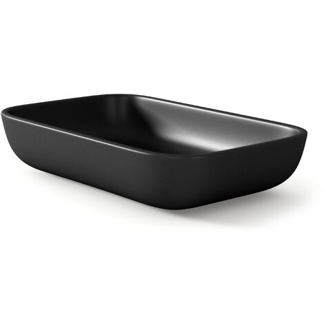 Lavabo Sobre Encimera Baño Resina Mineral Recubierta de Poliuretano Acrílico  Lavabo Baño para Encimera 51x33cm  Negro azabache