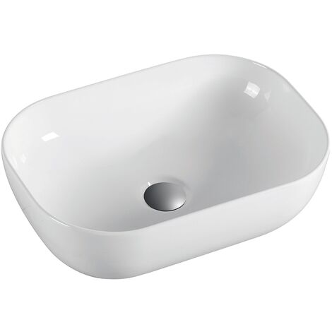 Lavabo Sobre Encimera Cerámico  Blanco Brillo  Lavamanos Baño para Encimera Rectangular  45,5cm x 33cm