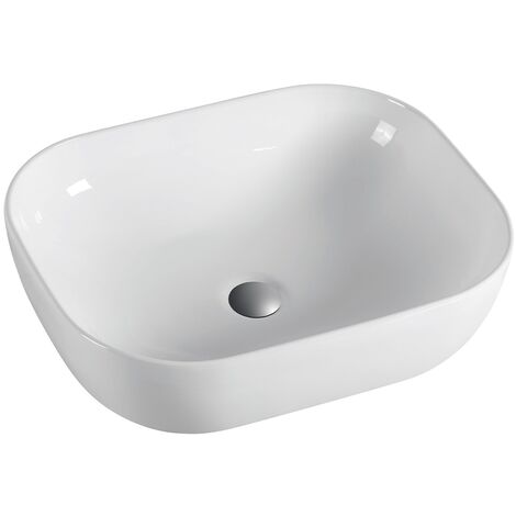 Lavabo Sobre Encimera Cerámico  Blanco Brillo  Lavamanos Baño para Encimera Rectangular  50,5cm x 40,5cm
