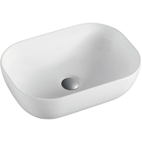 Lavabo Sobre Encimera Cerámico  Blanco Mate  Lavamanos Baño para Encimera Rectangular  50,5cm x 40,5cm