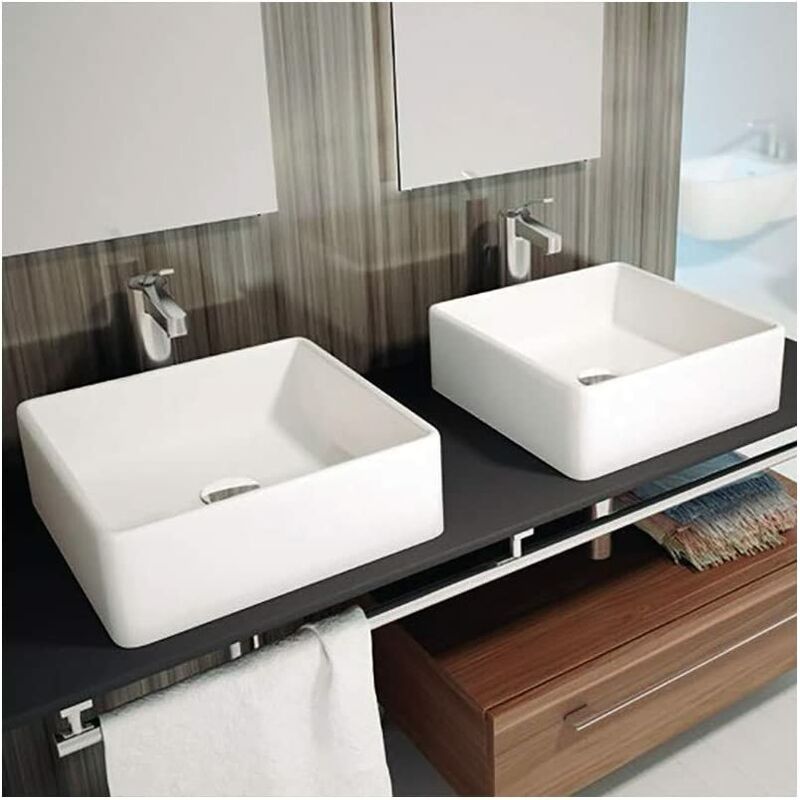 

LAVABO SOBRE ENCIMERA CUADRADO DE CERÁMICA PARA BAÑO BLANCO MODELO Ponto 38X38X13CM