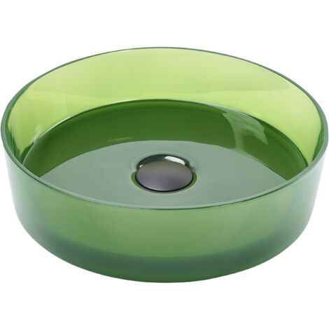 Lavabo sobre encimera de baño redondo solid surface transparente 36 cm verde Tolosa