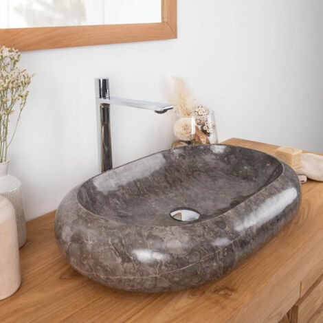 lavabo sobre encimera grande de mármol MURANO 60 x 40 gris