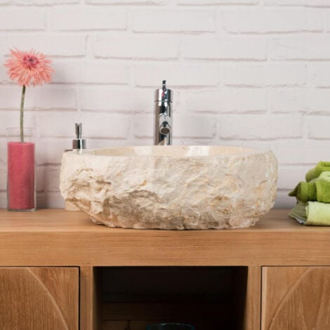 lavabo sobre encimera grande para cuarto de baño ROCA de mármol crema lavabo sobre encimera grande para cuarto de baño ROCA de mármol crema