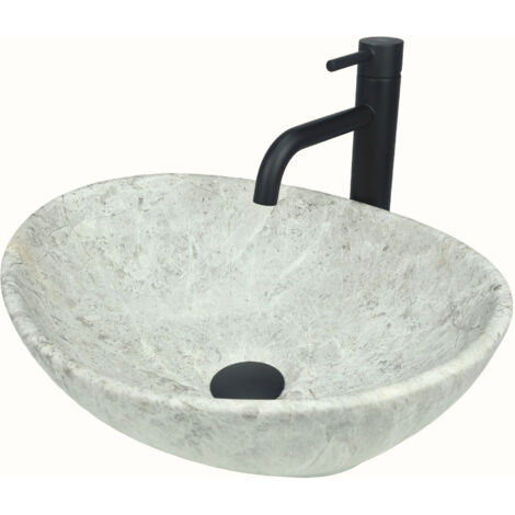 Lavabo sobre encimera GTM Design 41 cm - Lavabo moderno mate sin orificio para grifería - Elegante lavabo sobre encimera ovalado para baños y aseos de cortesía - Solo lavabo de baño