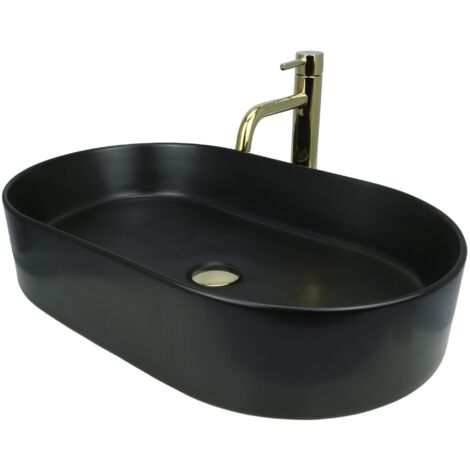 Lavabo sobre encimera GTM Design 61 cm - Lavabo moderno mate sin orificio para grifería - Elegante lavabo sobre encimera ovalado para baños y aseos de cortesía - Solo lavabo de baño