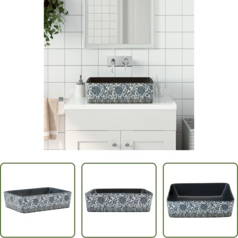Lavabo sobre encimera -  Lavabo de encimera rectangular cerámica negro azul 46x35,5x13cm