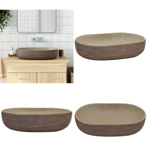Lavabo sobre encimera ovalado cerámica arena marrón 59x40x14 cm - Baño - Cerámica