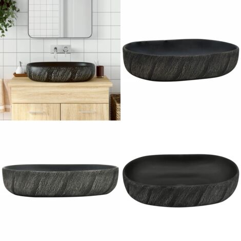 Lavabo sobre encimera ovalado cerámica negro 59x40x14 cm - Baño - Cerámica