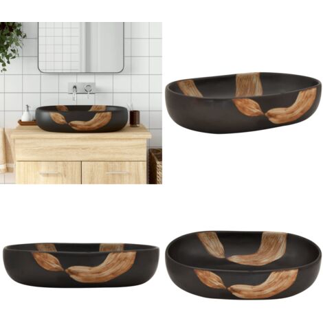 Lavabo sobre encimera ovalado cerámica negro 59x40x14 cm - Baño - Cerámica