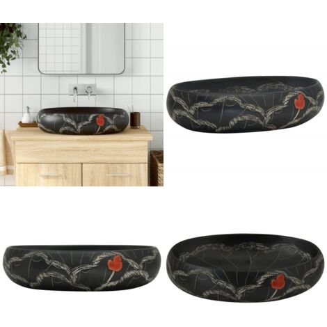 Lavabo sobre encimera ovalado cerámica negro 59x40x15 cm - Lavabo cerámico - Baño moderno