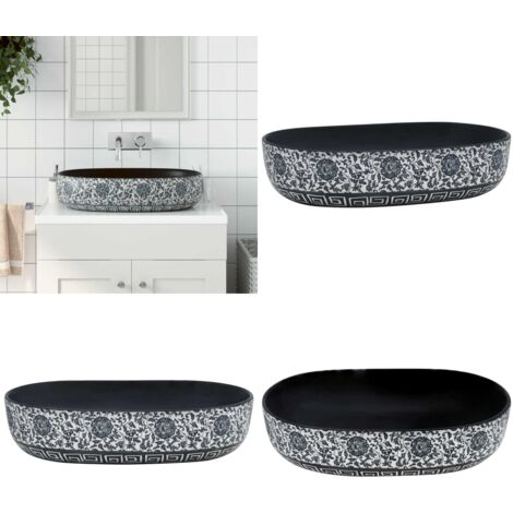 Lavabo sobre encimera ovalado cerámica negro y azul 59x40x14 cm - Baño - Cerámica