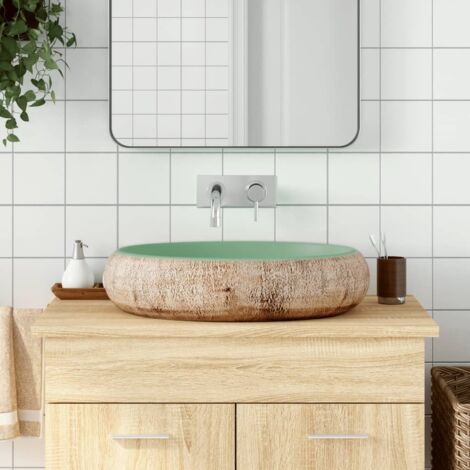 Lavabo sobre encimera ovalado cerámica verde marrón 59x40x15 cm
